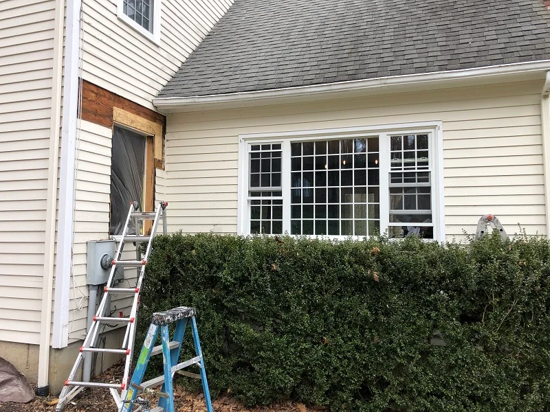 This window had a leak so we prepared the plywood around the window